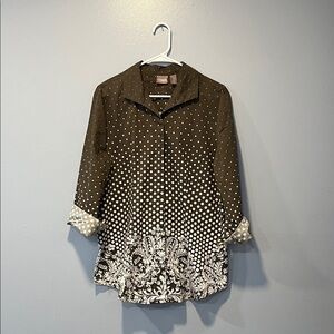 Chico's Women’s size 2 Dark Brown Blouse with White